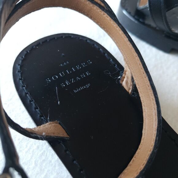 Sezane Black Leather Sandals - Picture 4 of 8